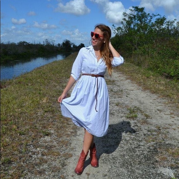 J. Crew White Blue Pinstripe Button Down 3/4 sleeve Shirt Dress size 0 - Picture 2 of 13
